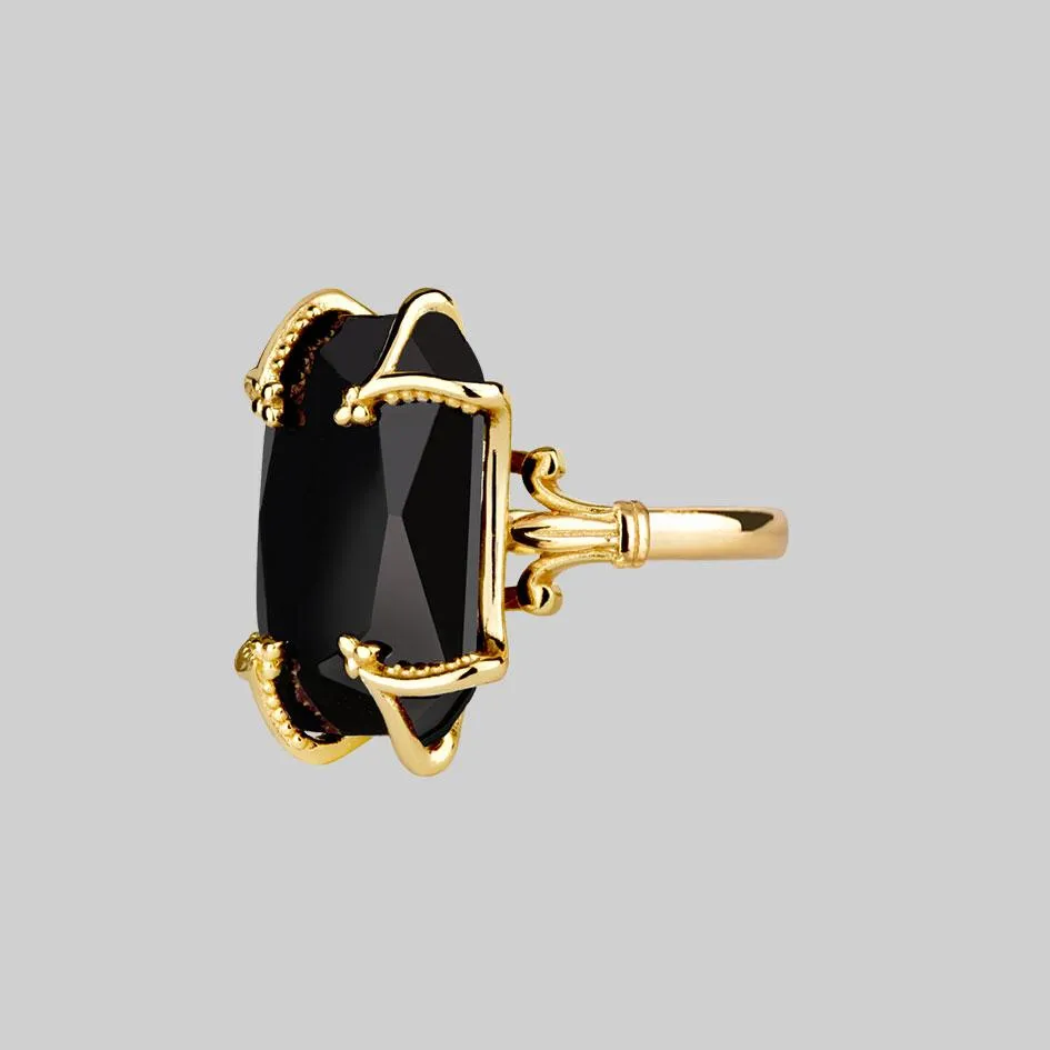 MAGDALENA. Black Spinel Gothic Ring - Gold