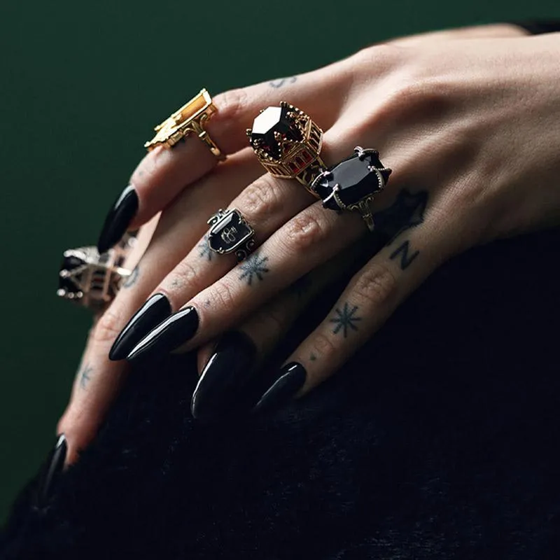 MAGDALENA. Black Spinel Gothic Ring - Gold