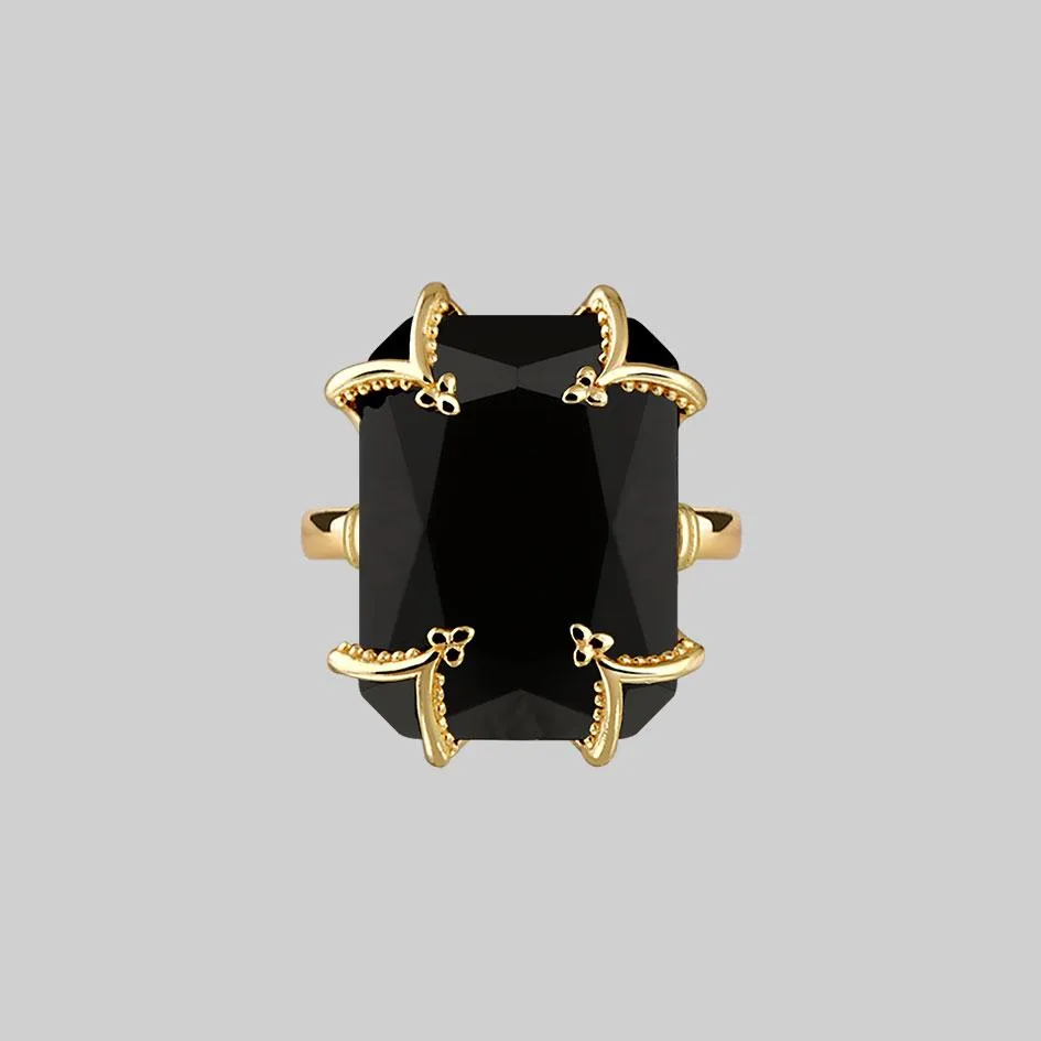 MAGDALENA. Black Spinel Gothic Ring - Gold