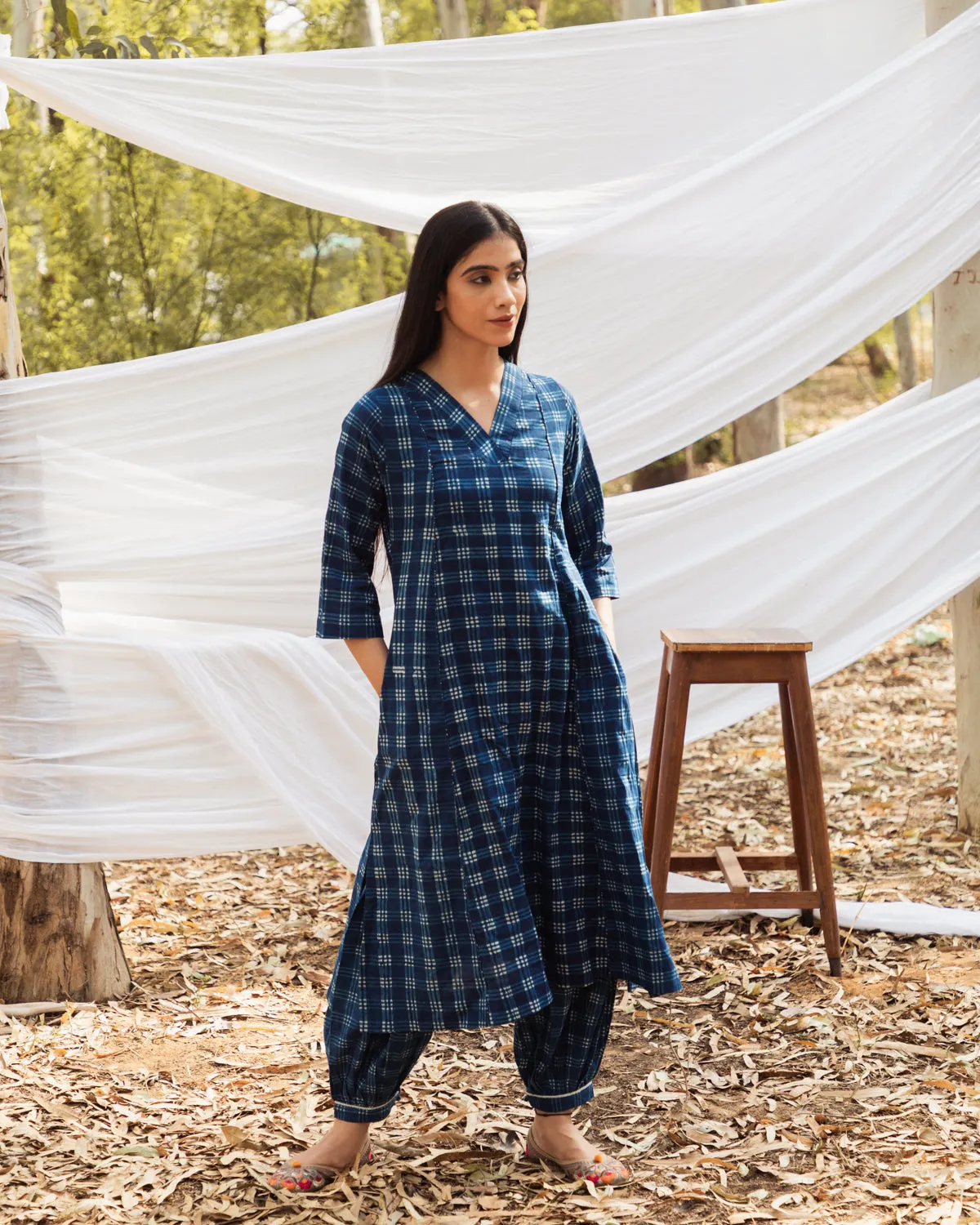 Maira V Neck Indigo A Line Kurta with Harem Pant