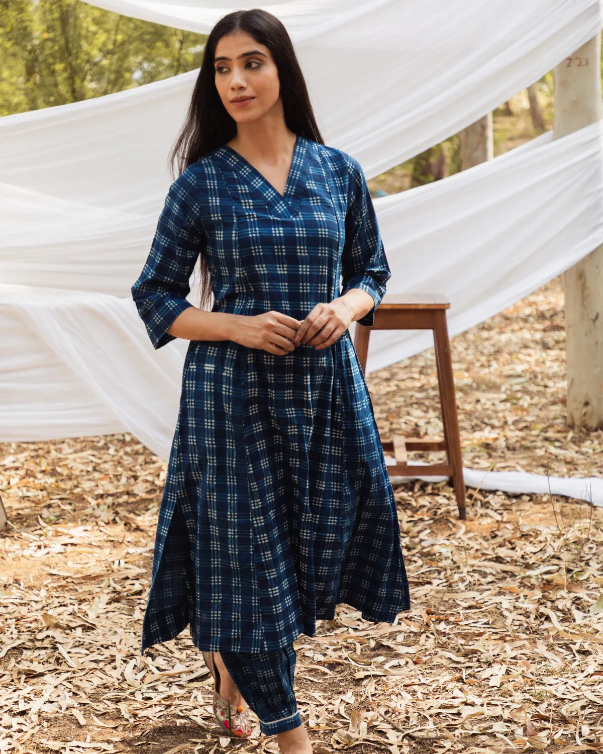 Maira V Neck Indigo A Line Kurta with Harem Pant