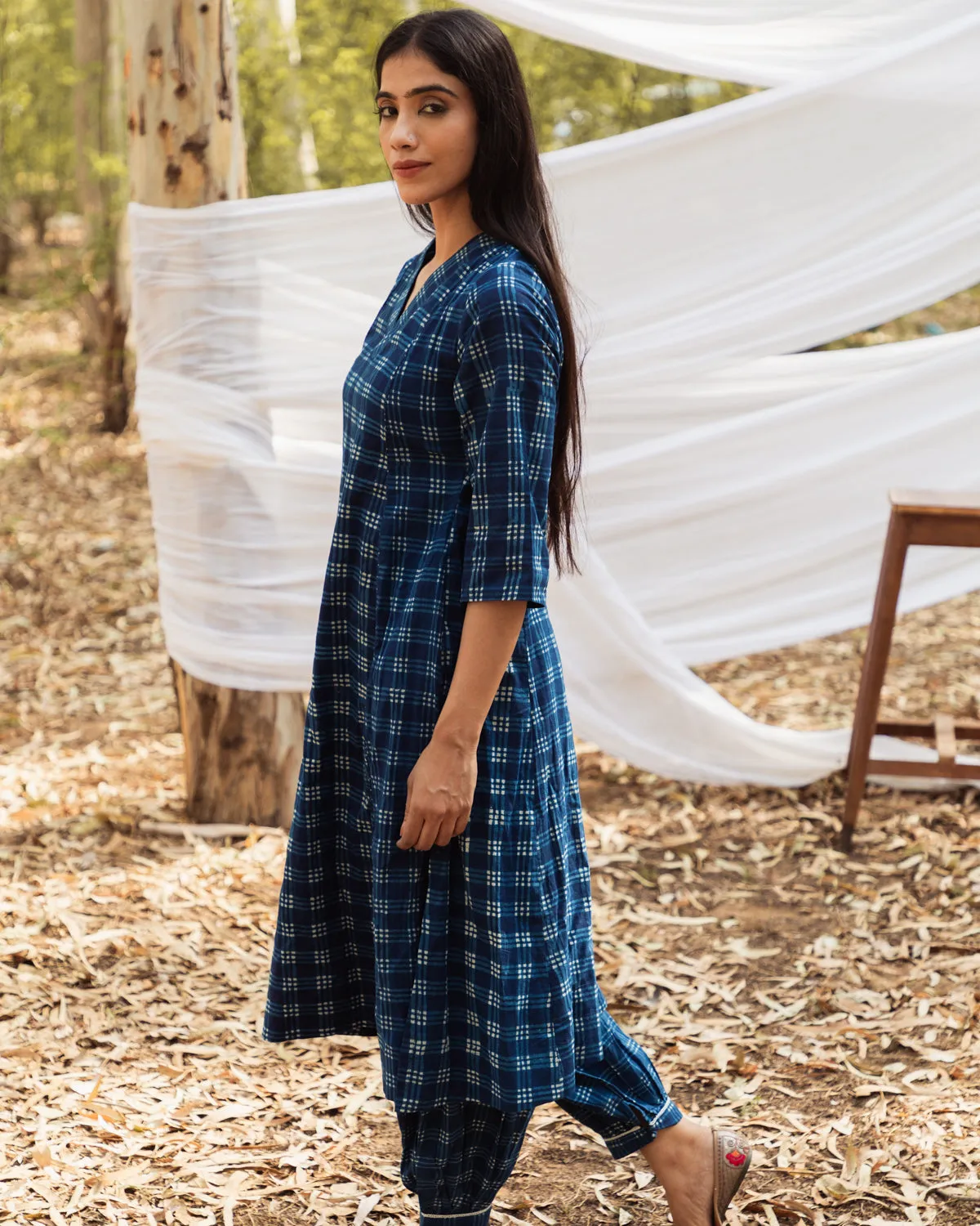 Maira V Neck Indigo A Line Kurta with Harem Pant