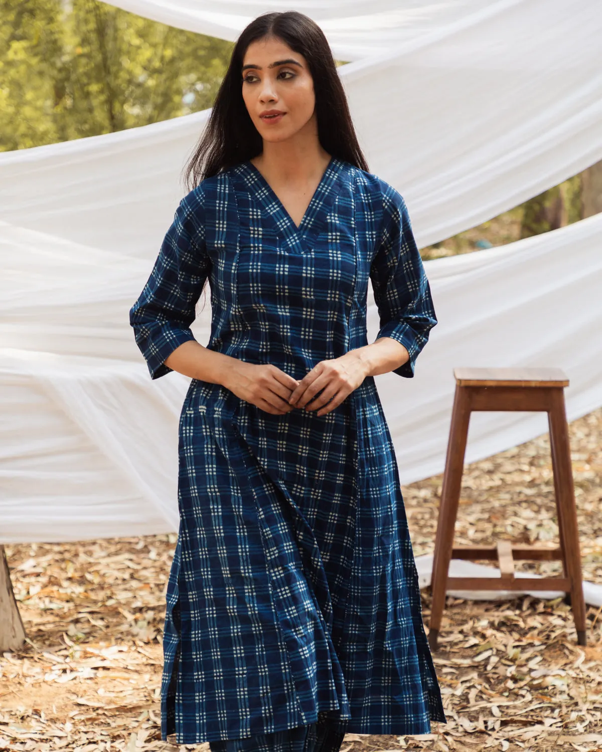 Maira V Neck Indigo A Line Kurta with Harem Pant