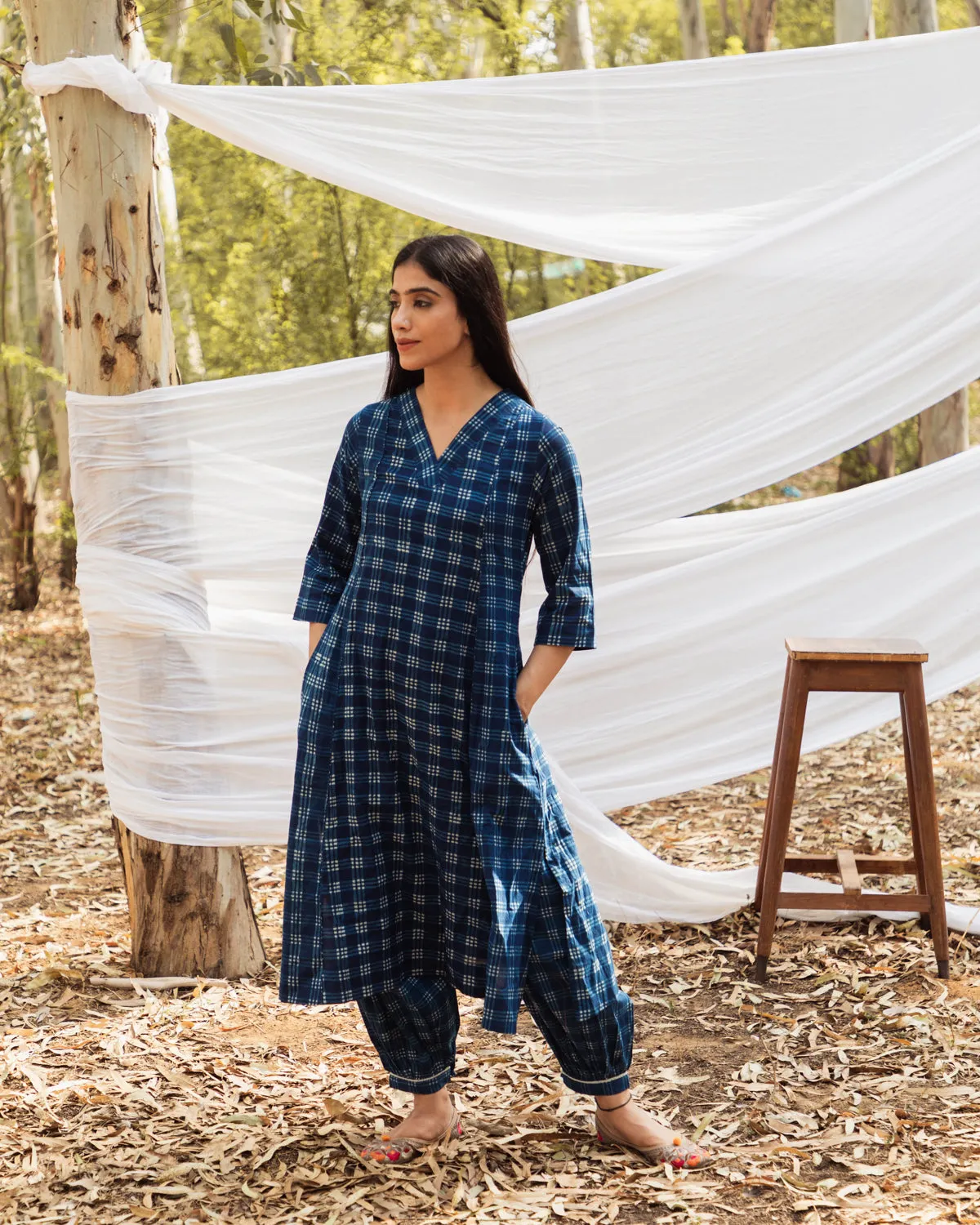 Maira V Neck Indigo A Line Kurta with Harem Pant