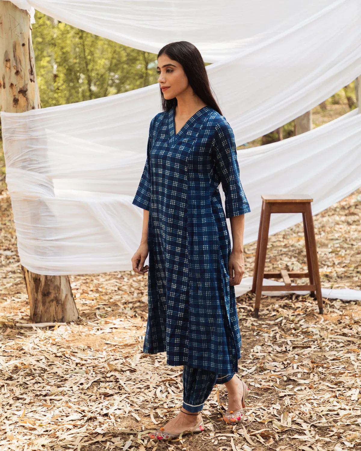 Maira V Neck Indigo A Line Kurta with Harem Pant