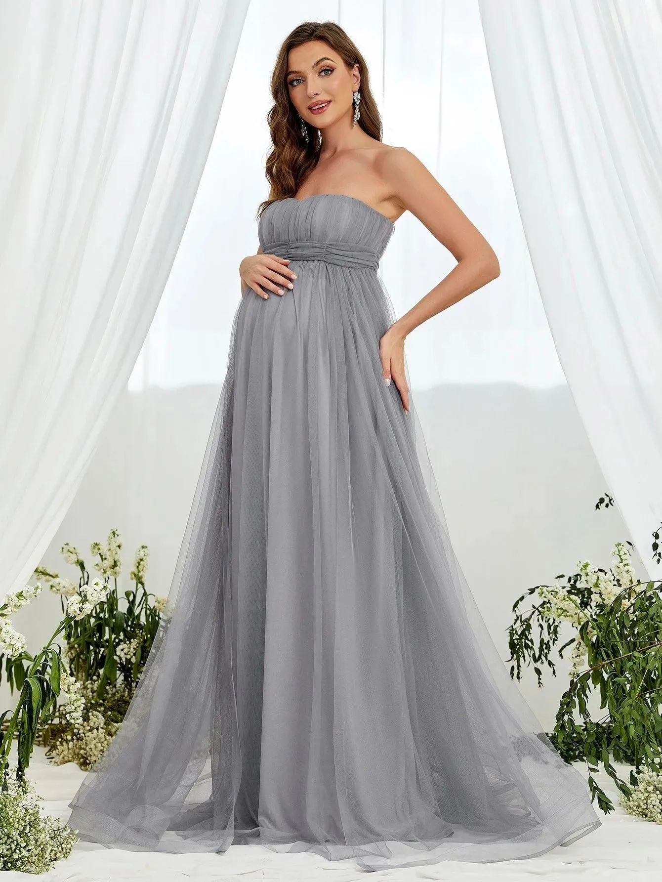 Maternity Solid Mesh A Line Tube Dress