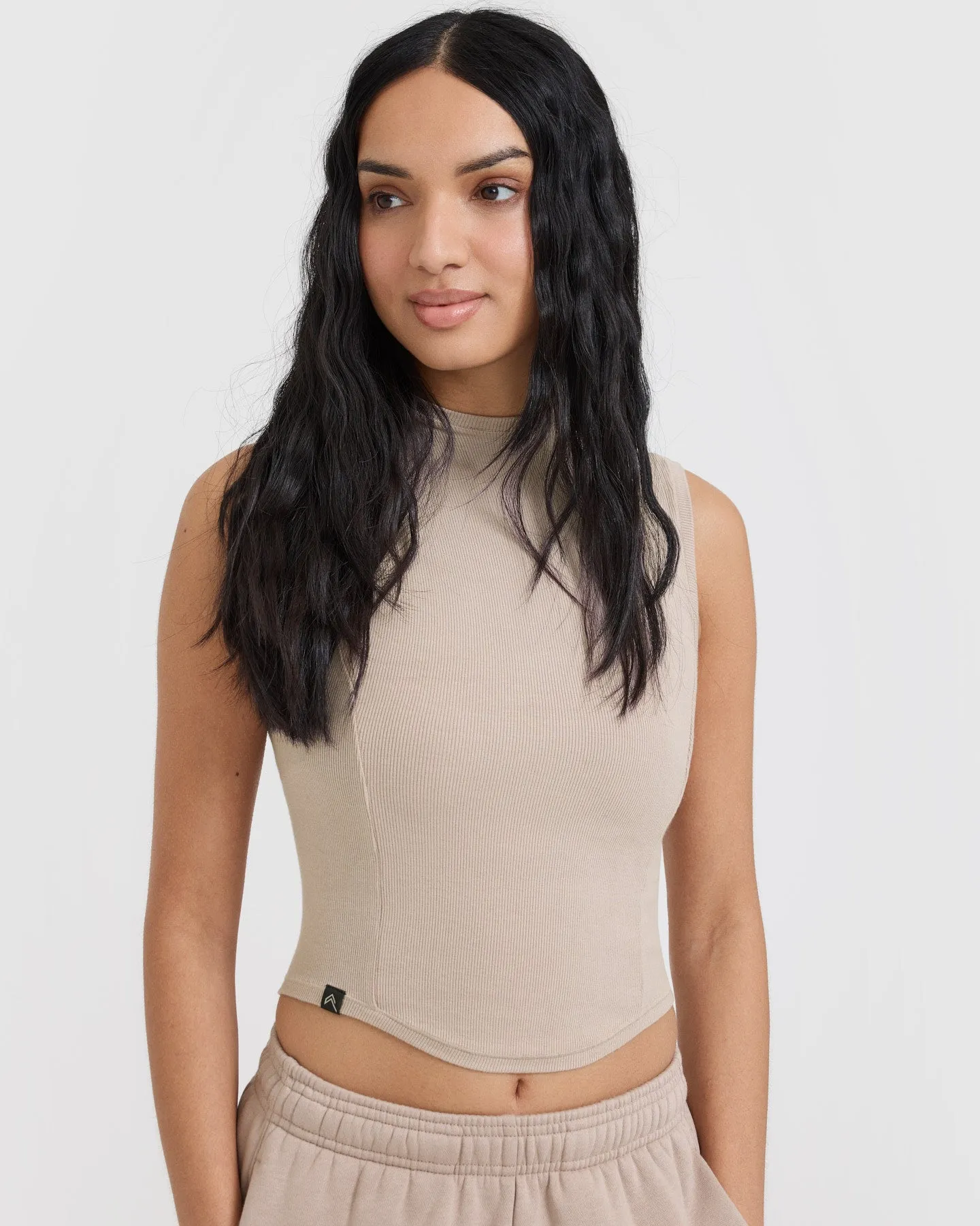 Mellow Rib Mid Mock Neck Tank | Mushroom Brown