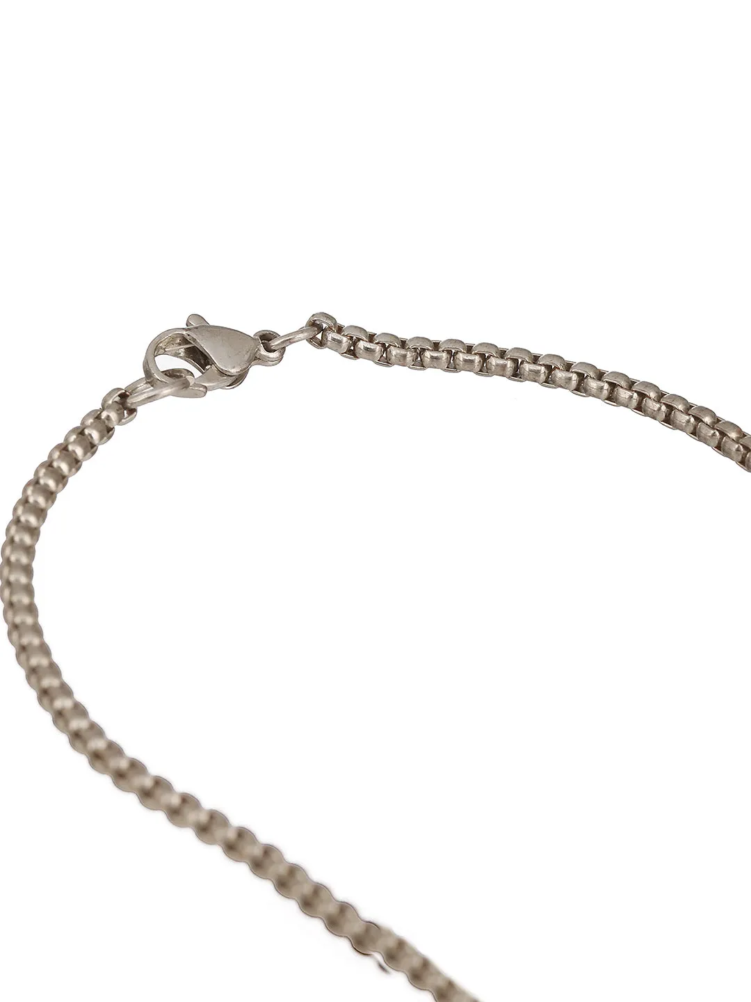 Mens Silver-Toned & Black Silver-Plated Necklace