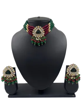 Modern Victorian Kundan And Beads Victorian polish Choker Necklace Set By Gehna Shop