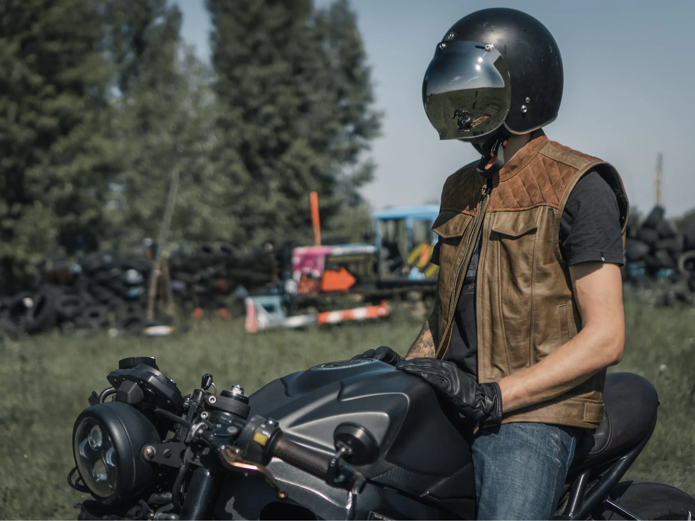 Motorcycle Club Leather Vest, Diamond Stitch Suede