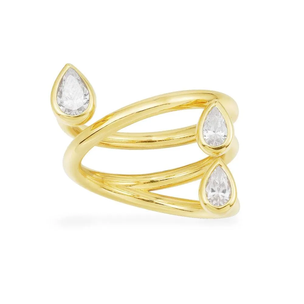 Multi-Hoop Ring with Pear - Yellow Silver