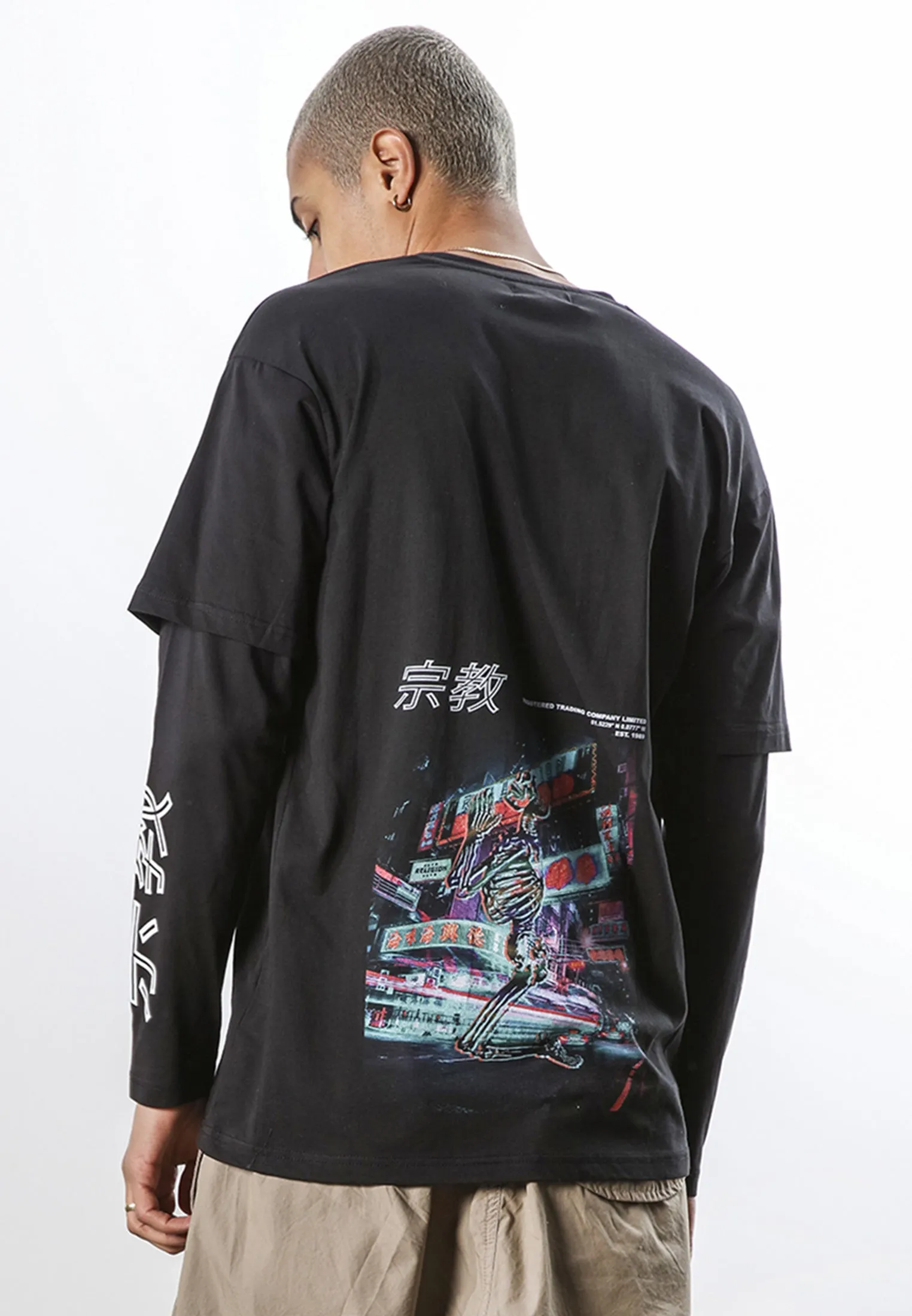 NEON DOUBLE SLEEVE T-SHIRT BLACK