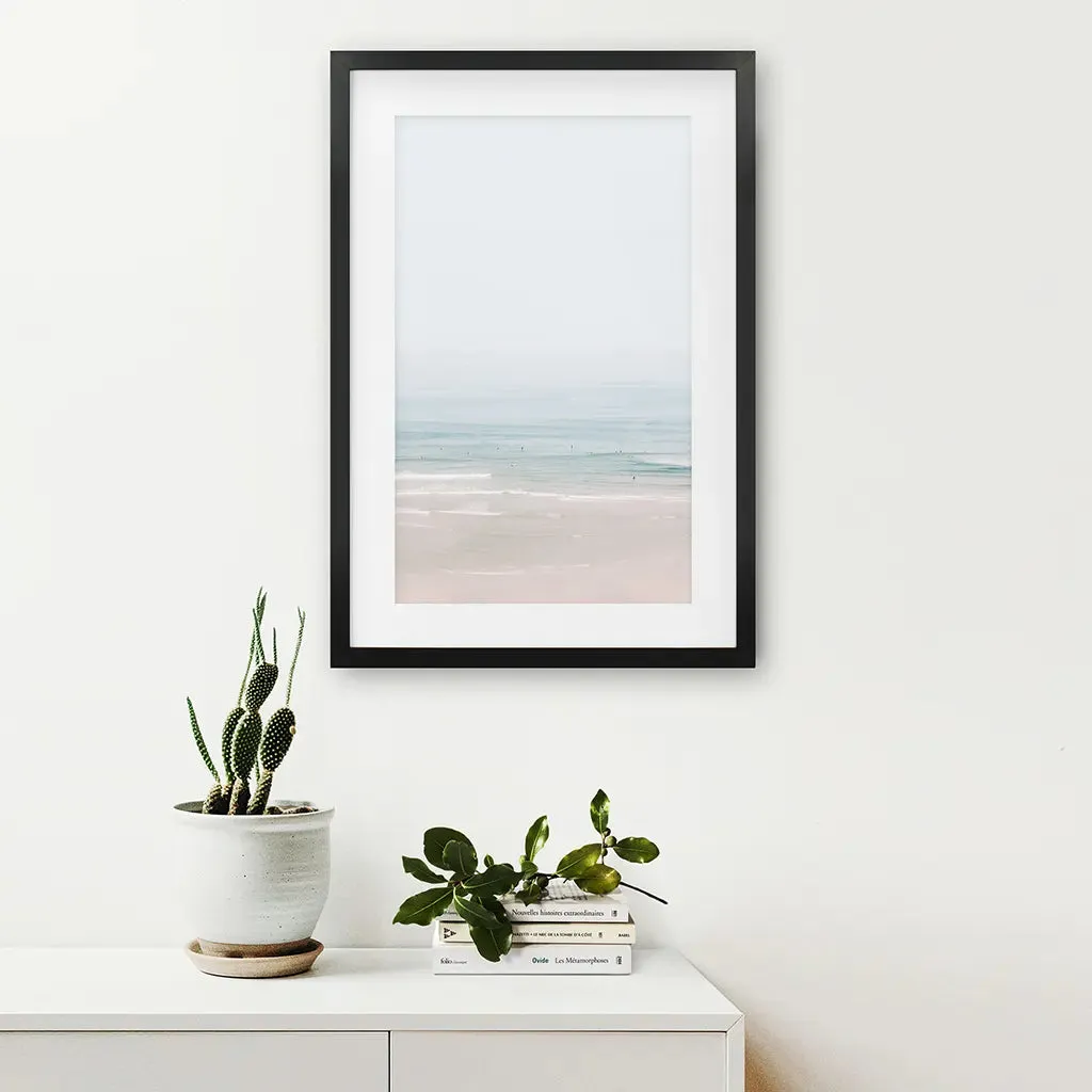 Pastel Pink Beach and Blue Waves. Modern Sea Print