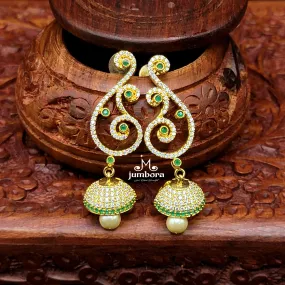 Peacock White & Green AD Zircon (CZ) Jhumka Earring