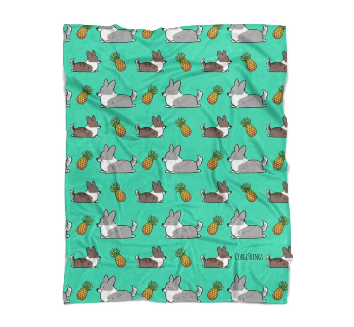 Pineapple Cardigan Corgi Fleece Blanket | 3 Sizes