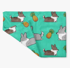 Pineapple Cardigan Corgi Fleece Blanket | 3 Sizes