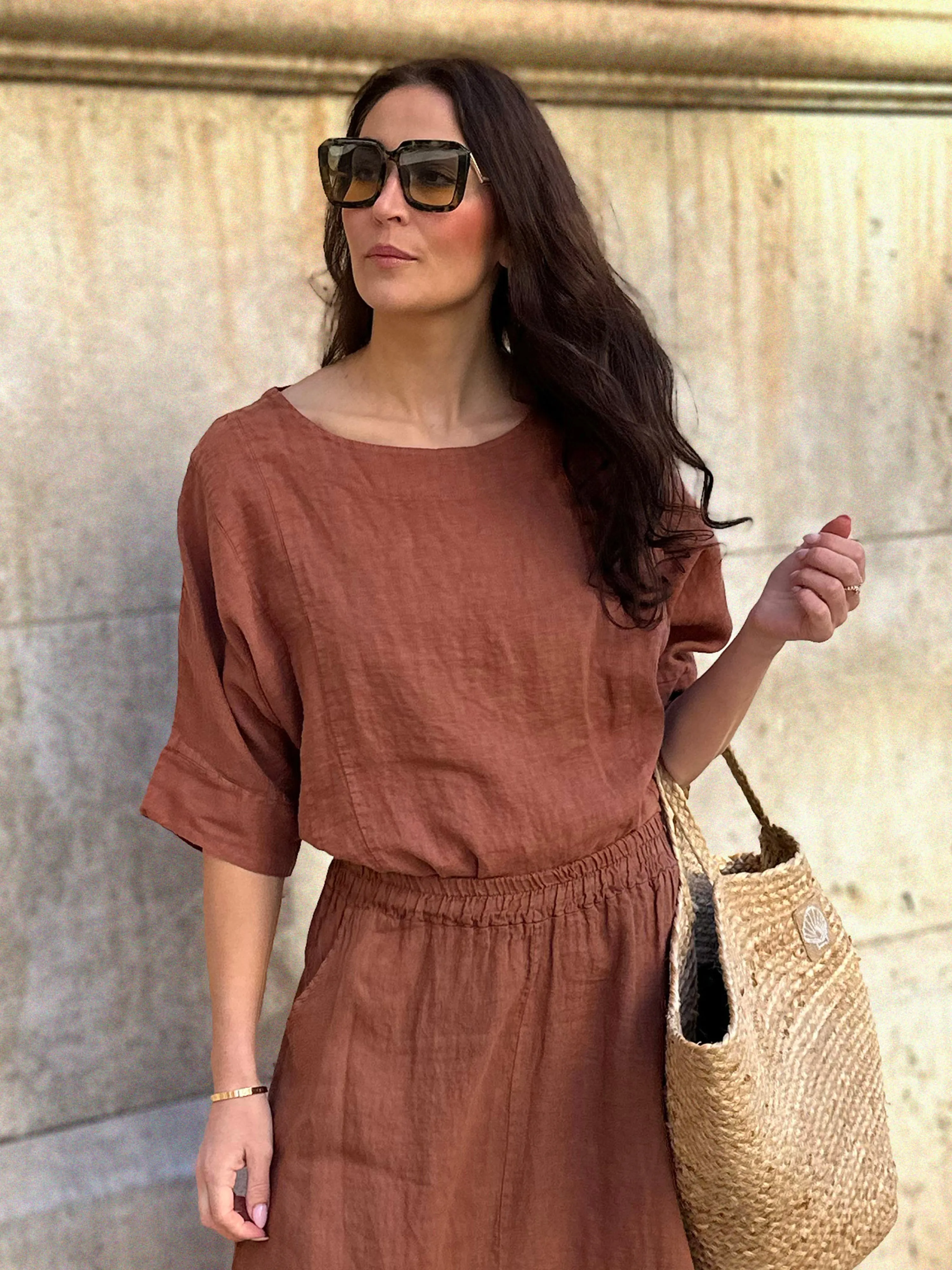 POLETTE linen top - Mocca Mousse