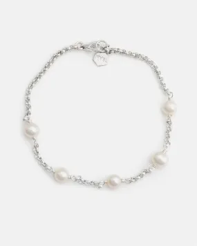 Pom-pom Bracelet in Sterling Silver with White Pearls