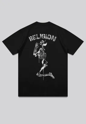 PRAYING SKELETON STENCIL T-SHIRT BLACK