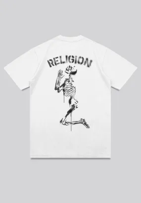 PRAYING SKELETON STENCIL T-SHIRT WHITE