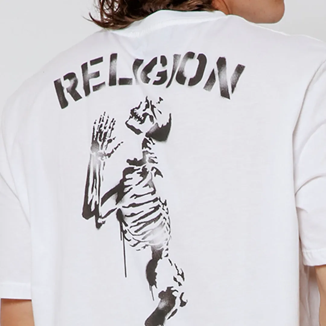 PRAYING SKELETON STENCIL T-SHIRT WHITE