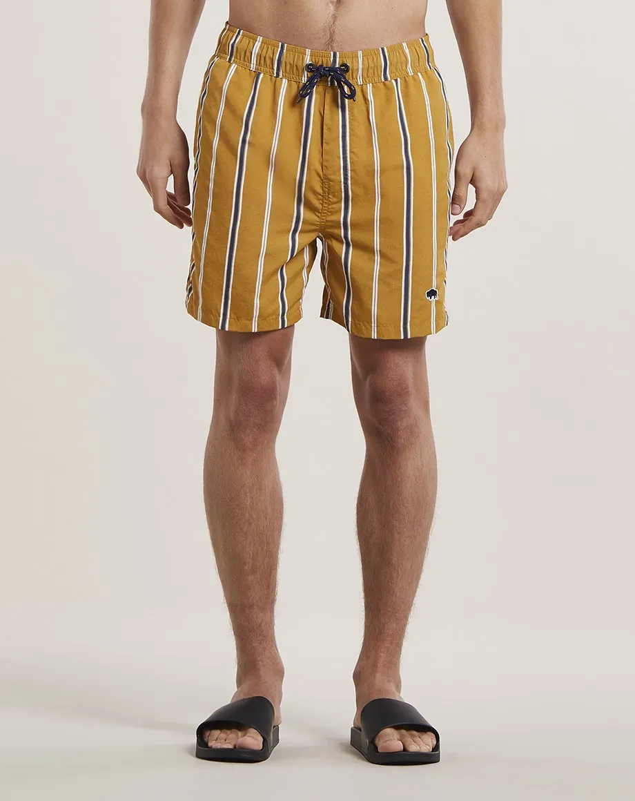 PRETO STRIPED MENS SWIM SHORTS | TOBACCO