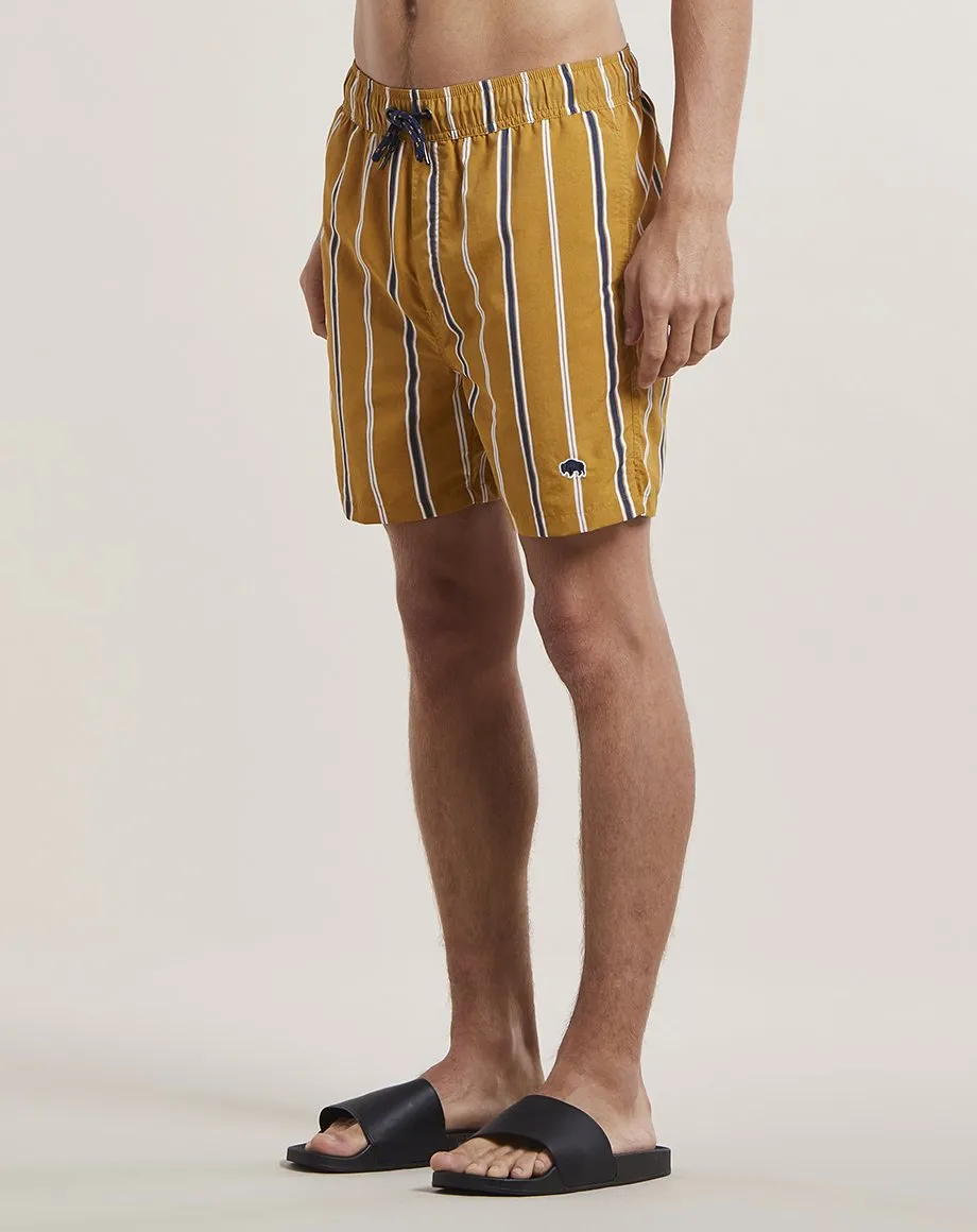 PRETO STRIPED MENS SWIM SHORTS | TOBACCO