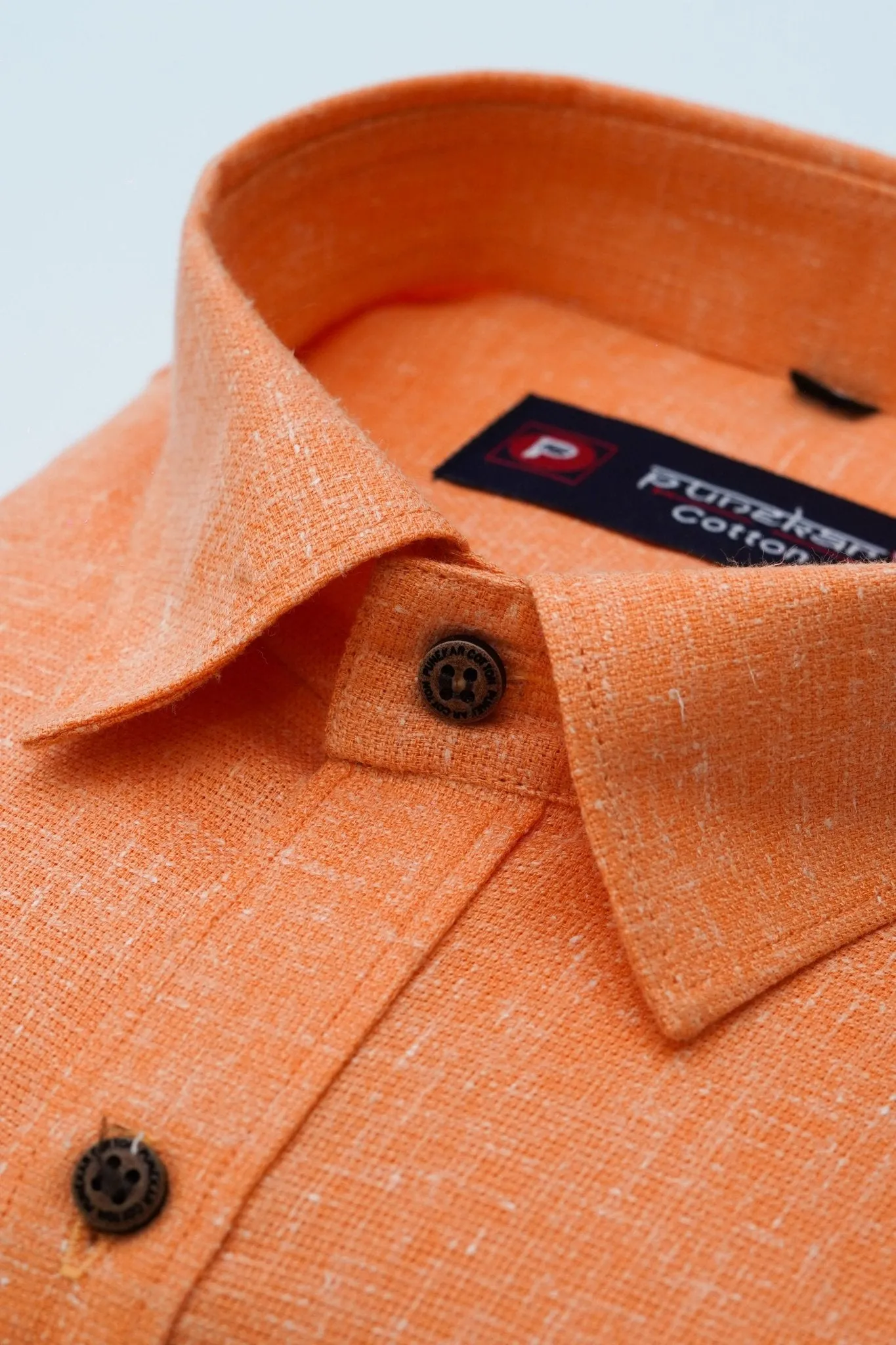 Punekar Cotton Orange Color Cotton Linen Formal Shirt for Men's.