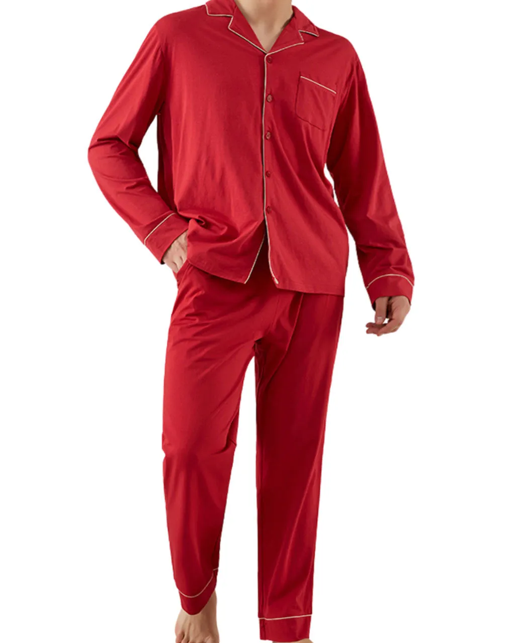 Red Bamboo and Organic Cotton Button Mens Pyjamas