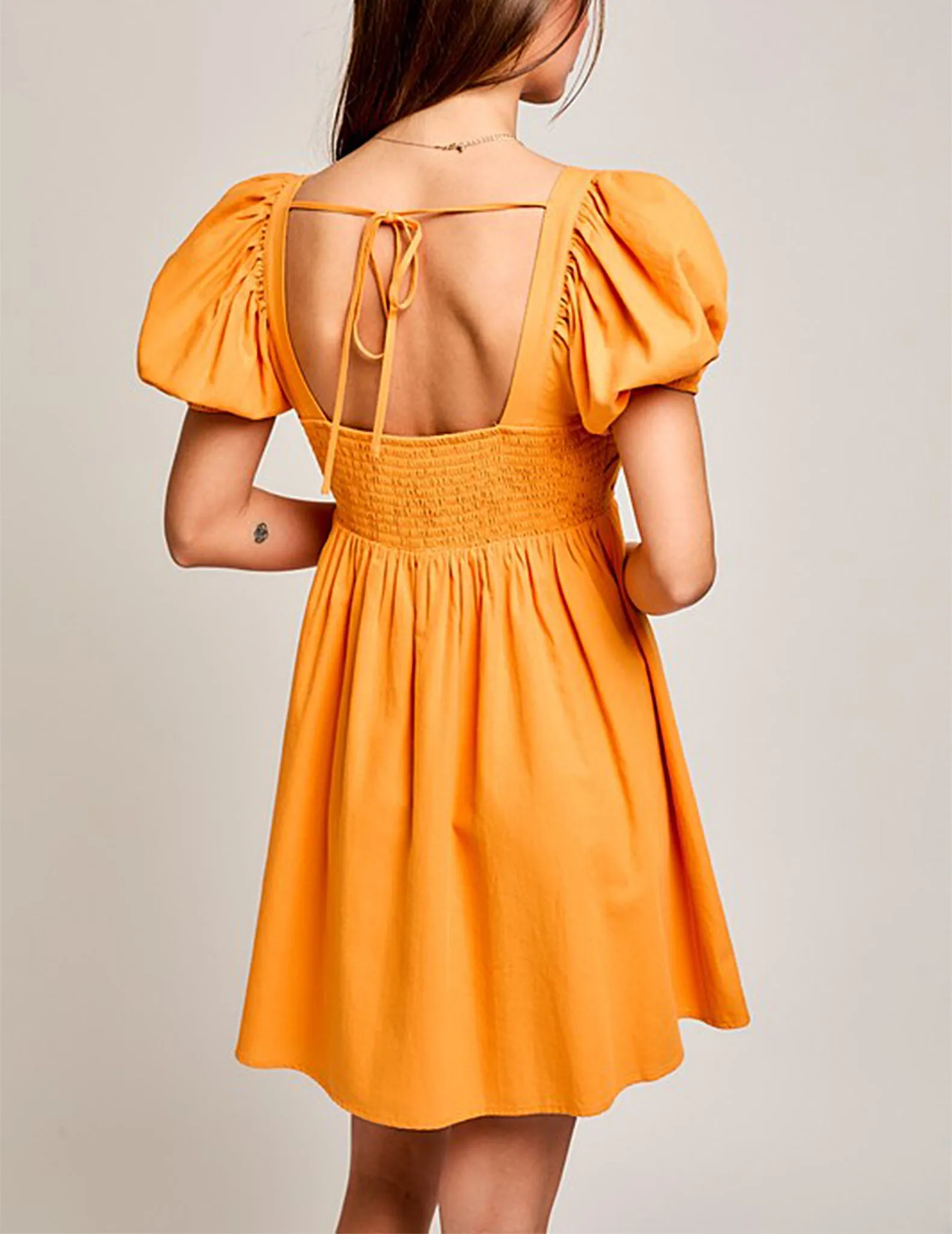 Saylor Lattice Detail Tangerine Mini Dress