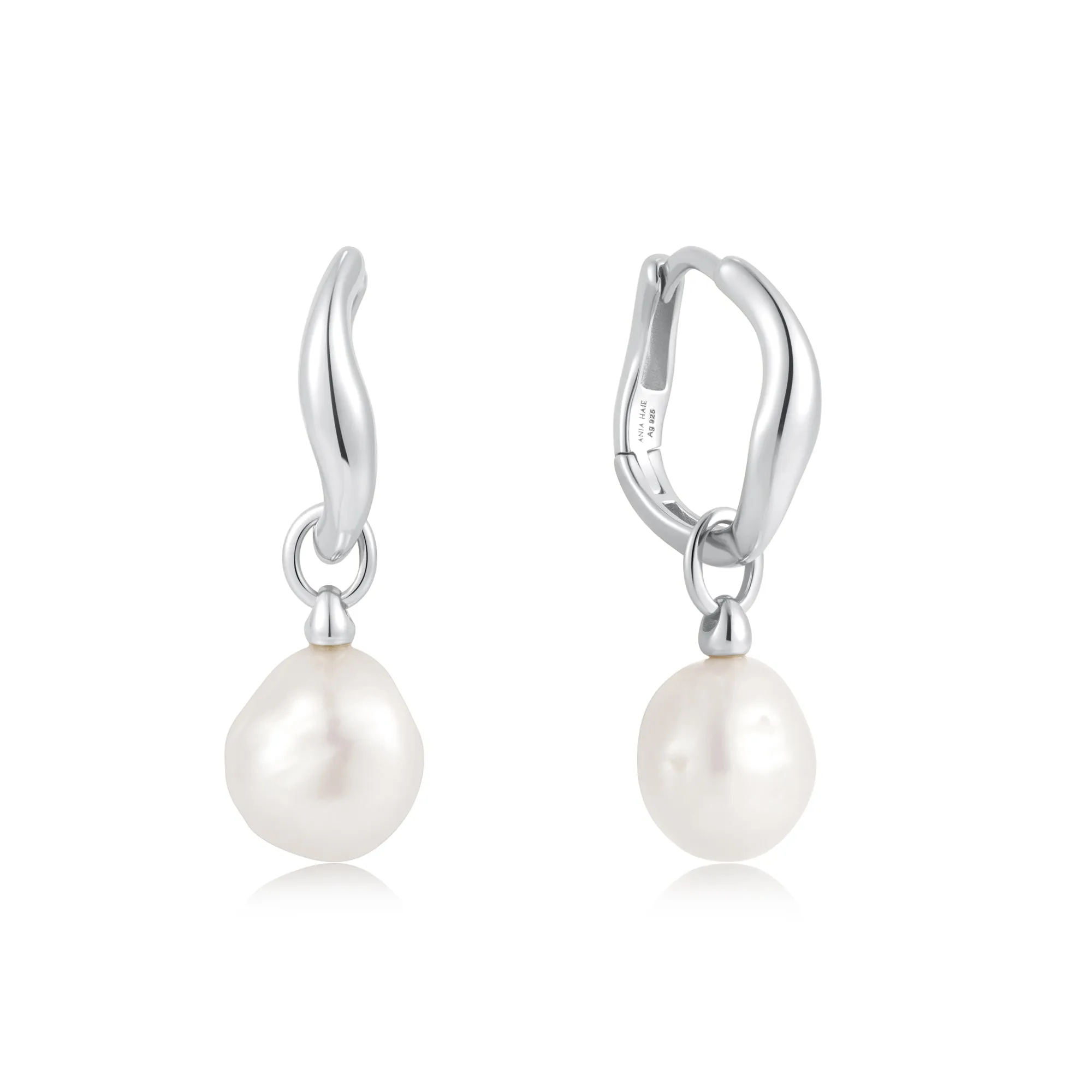 Silver Freshwater Pearl Drop Hoops