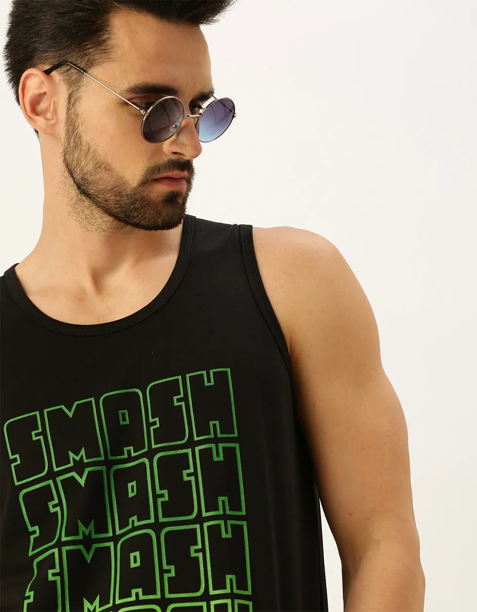 Smash Black Regular Fit Front Typography Printed Vest