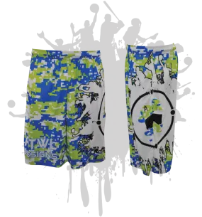 Splatter Splash Digital Camo Mens Full Dye Shorts Royal/Lime/White