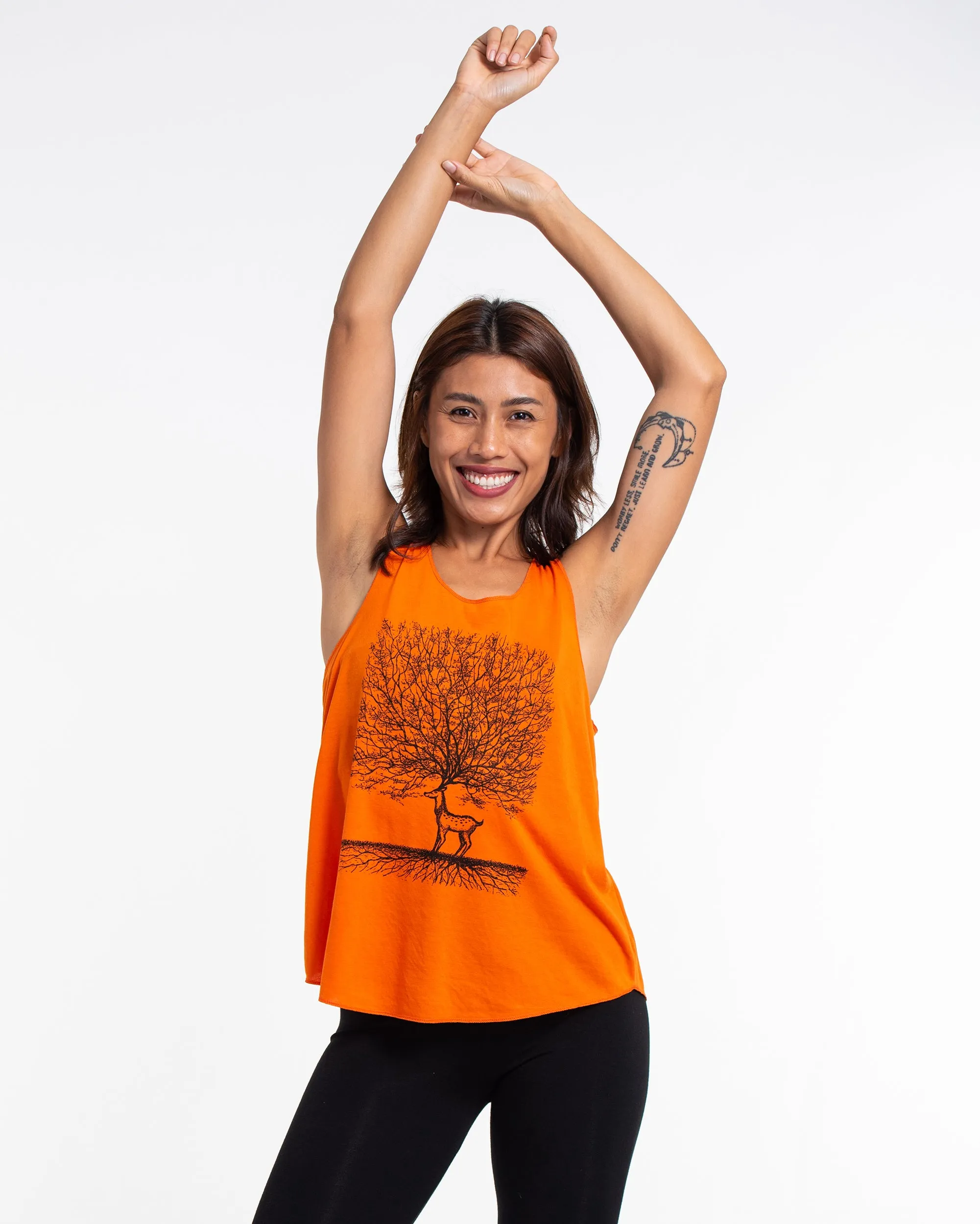 Super Soft Cotton Womens Bambi Tree Tank Top in Orange