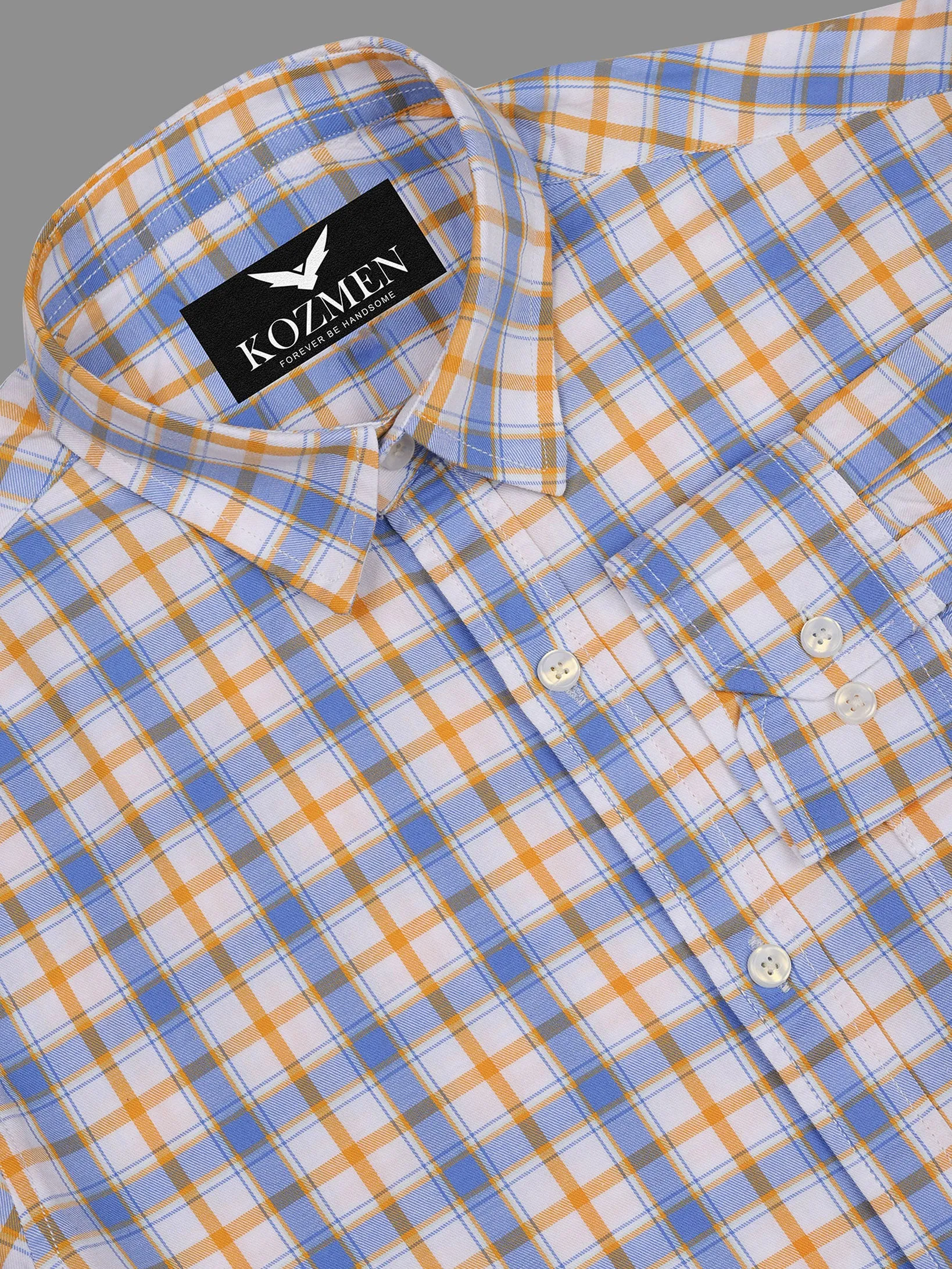 Tartan Plaid Sky Blue And Orange Colour Luxury Check Shirt