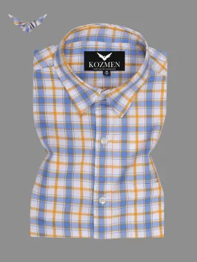 Tartan Plaid Sky Blue And Orange Colour Luxury Check Shirt