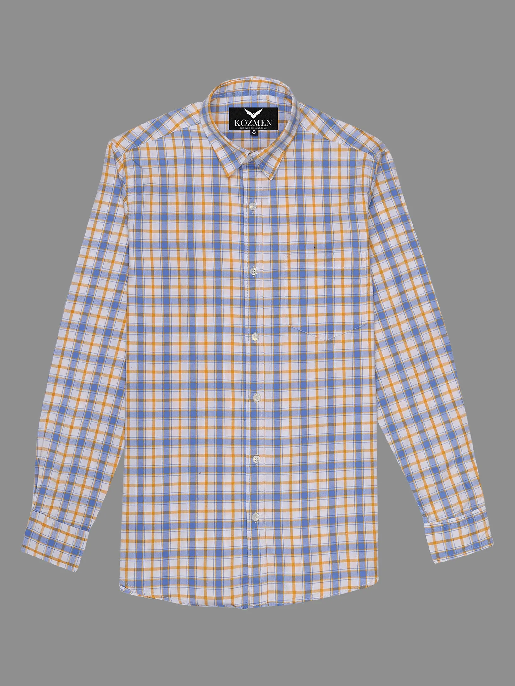 Tartan Plaid Sky Blue And Orange Colour Luxury Check Shirt