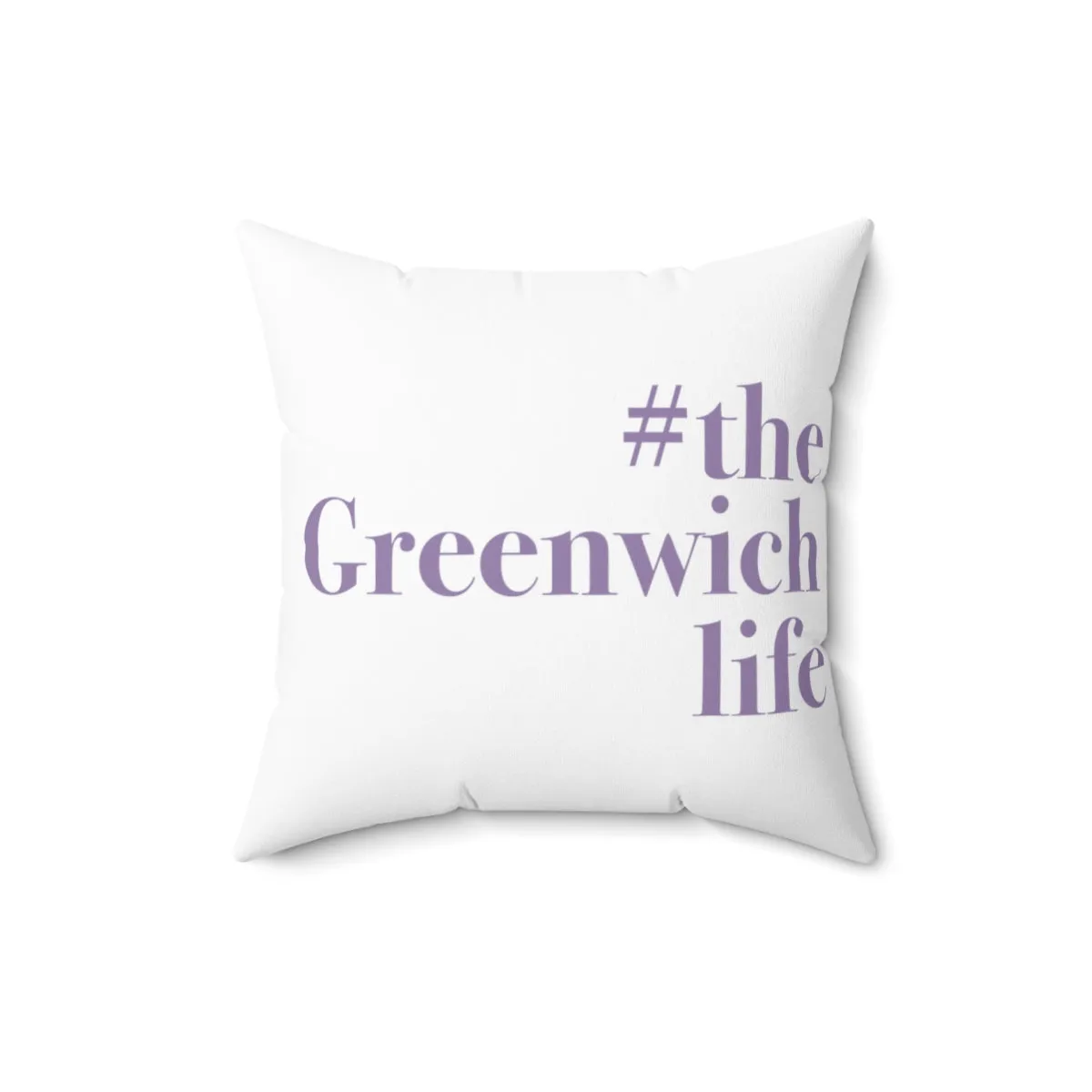 #thegreenwichlife Spun Polyester Square Pillow (purple print)