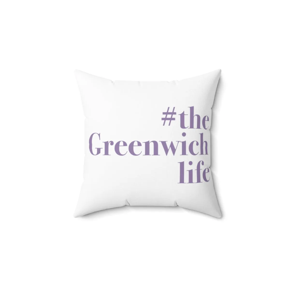 #thegreenwichlife Spun Polyester Square Pillow (purple print)