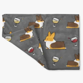 Tricolor Corgis & Wine Fleece Blanket | 3 Sizes