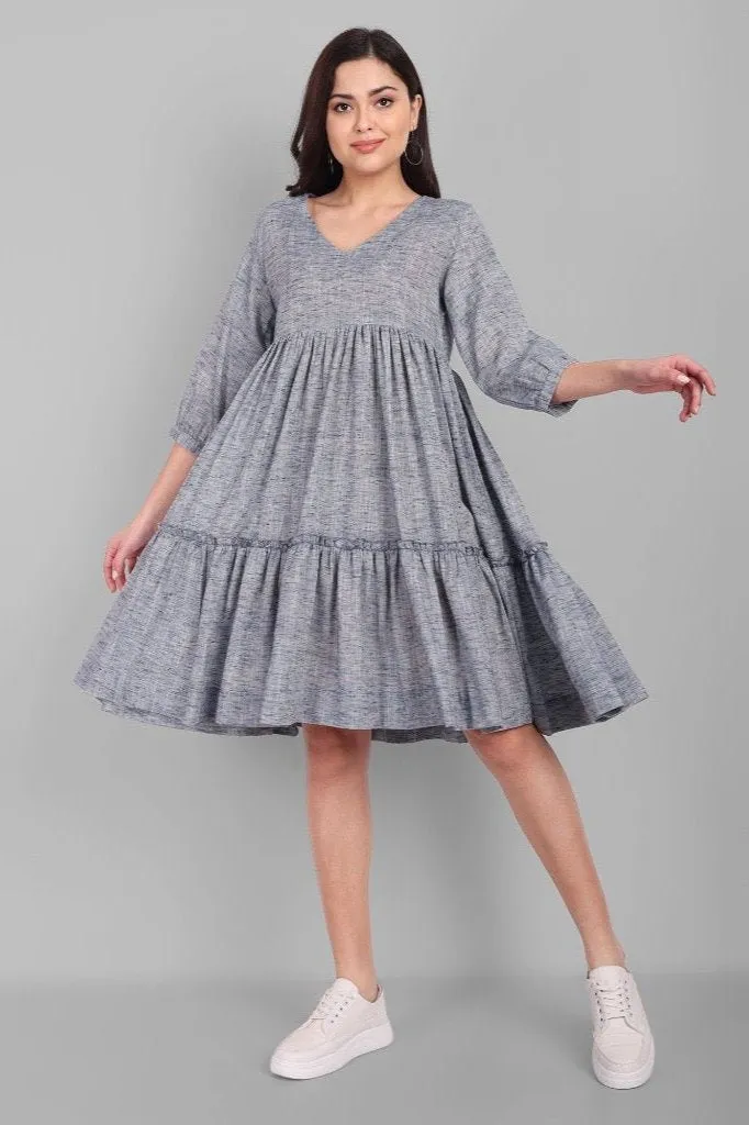 V Neck Gray Short Graduated Dress