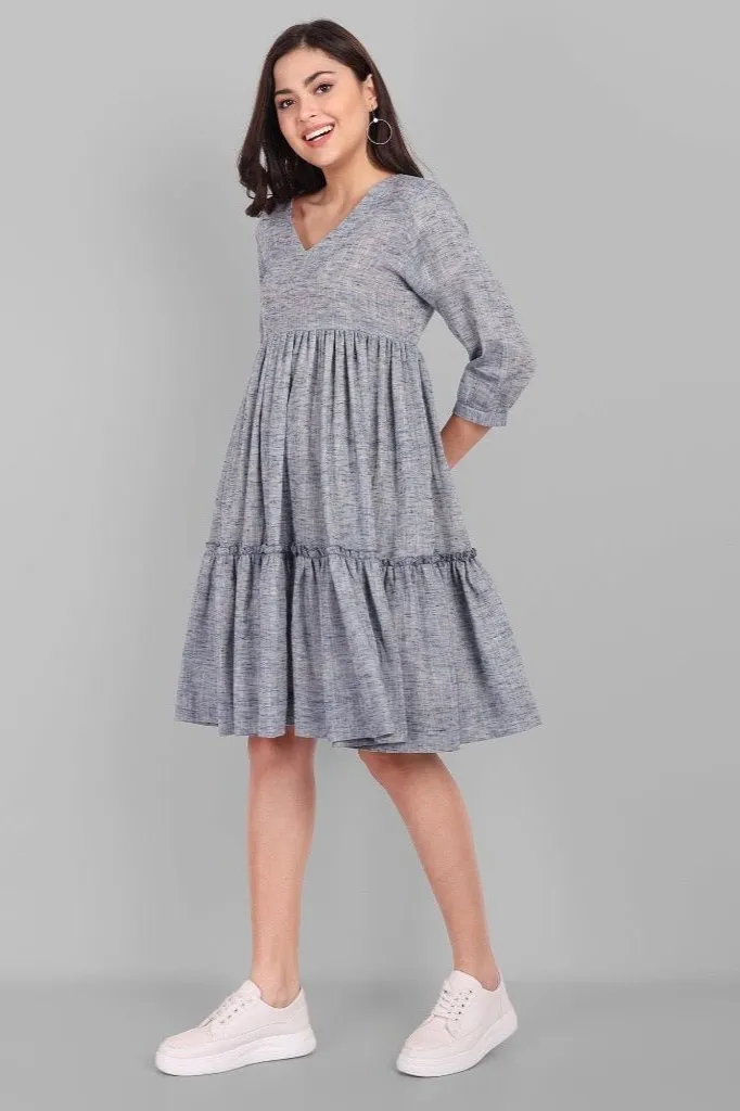 V Neck Gray Short Graduated Dress