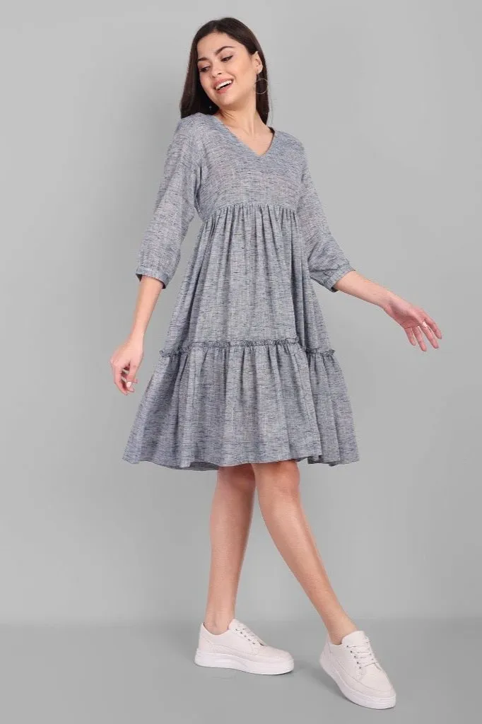 V Neck Gray Short Graduated Dress