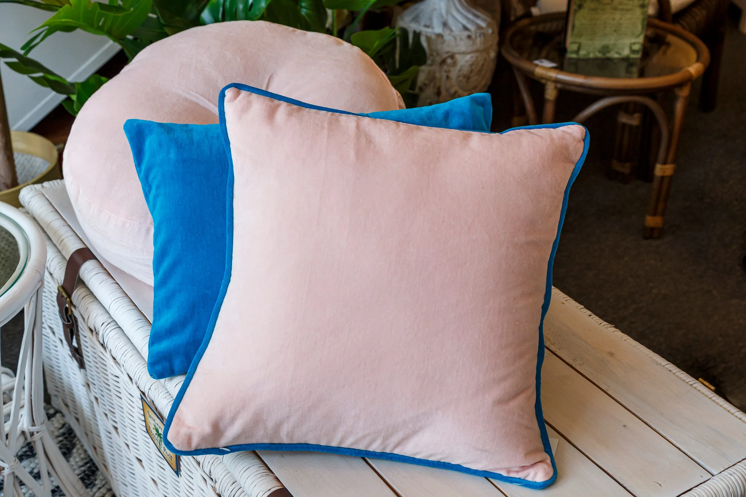 Velvet cushion in Ivory one side and blush pink the reverse