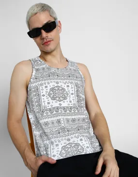 White Bandana Printed Gym Vest