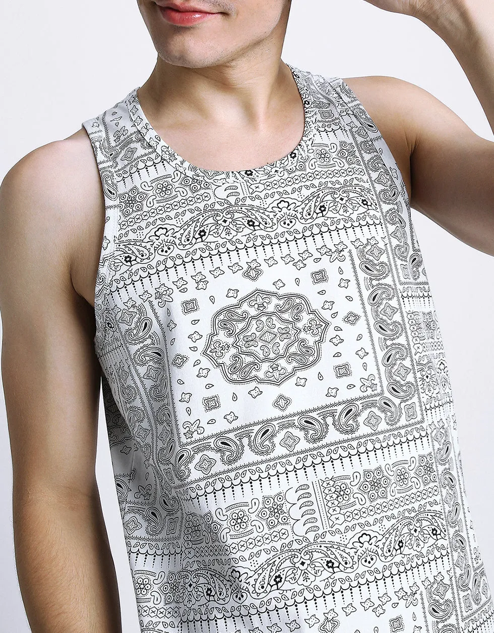 White Bandana Printed Gym Vest